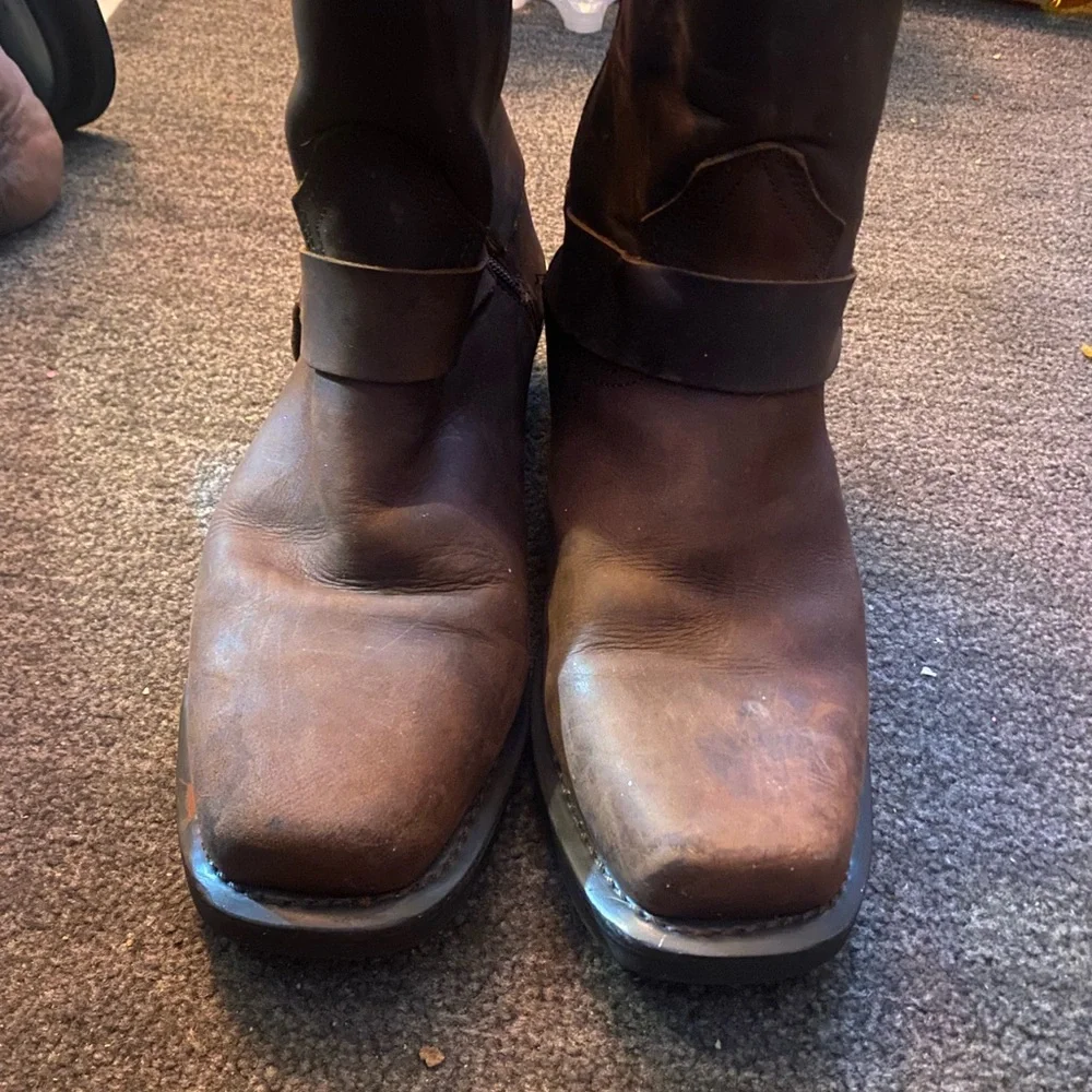 Men's Brown Leather Harness Boots with Studded Strap - Picture 2 of 6